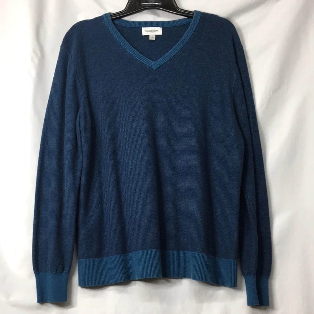 Goodfellow Mens Blue Pinstripe V-Neck Sweater Size L Like-NEW Condition